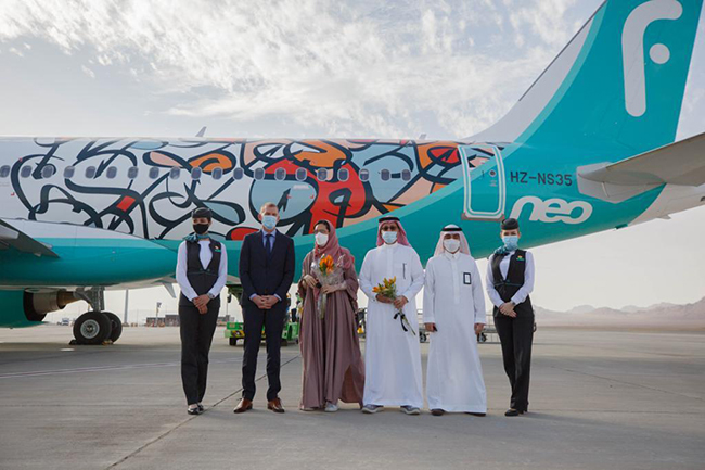 AlUla International Airport receives the inaugural flight of flynas coming from Riyadh