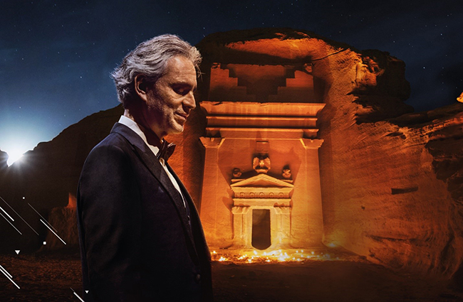 Andrea Bocelli performs a world-first concert at Hegra