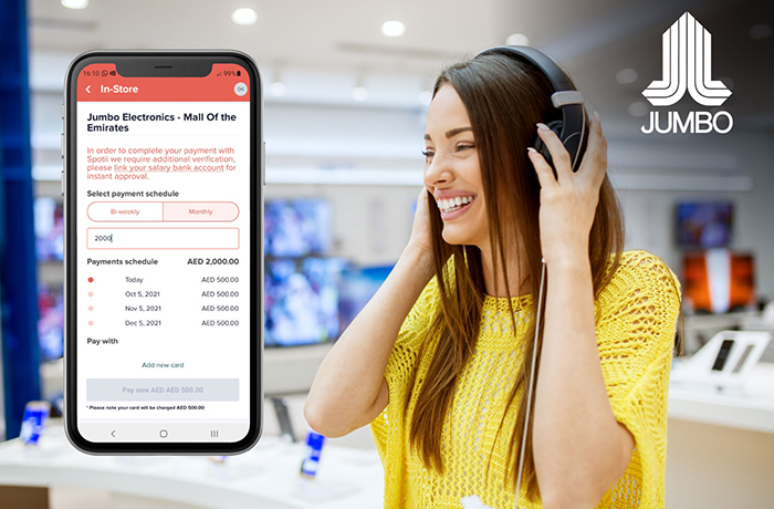 تسوّق الآن وادفع لاحقاً:«جمبو للإلكترونيات» تعقد شراكة مع Spotii لتوفر لعملائها خيار الدفع على أقساط عند تسوقهم من متاجرها