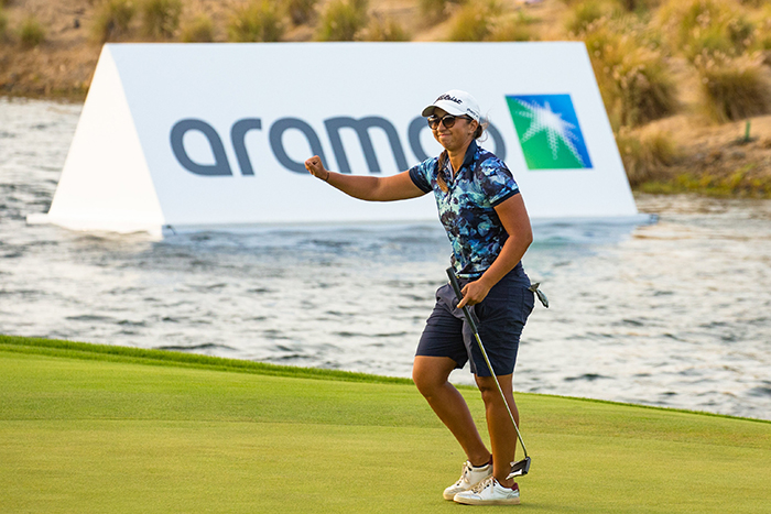 Czech mate! Ex-footballer Kristyna Napoleaova shoots “best ever” round of 66 to join Georgia Hall at the top of the Aramco Saudi Ladies International leaderboard