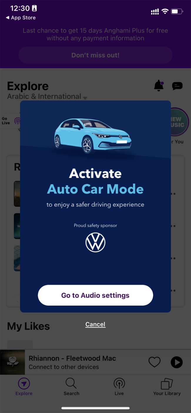 Volkswagen partners with Anghami to promote Auto Car Mode feature to ensure safer driving Volkswagen partners with Anghami to promote Auto Car Mode feature to ensure safer driving