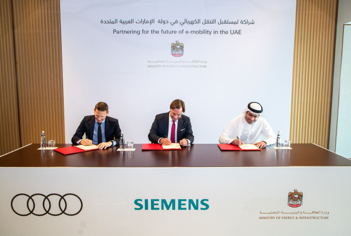 UAE Ministry of Energy and Infrastructure, Audi and Siemens agree to co-operate on electric vehicle charging network