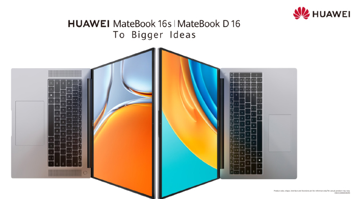 The New HUAWEI 16-inch Laptops Depicted: HUAWEI MateBook D 16 and HUAWEI MateBook 16s