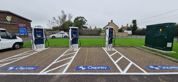Osprey Charging opens new rapid EV charging site at the Udder Farm Shop in Gillingham, supporting critical public charging infrastructure