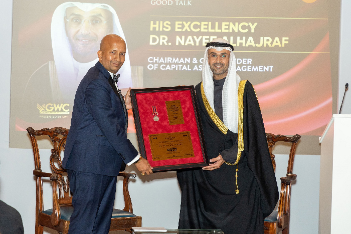 His Excellency Dr. Nayef Al-Hajraf Delivers Keynote and Receives Goodfellow Award at SWFI Charity Gala