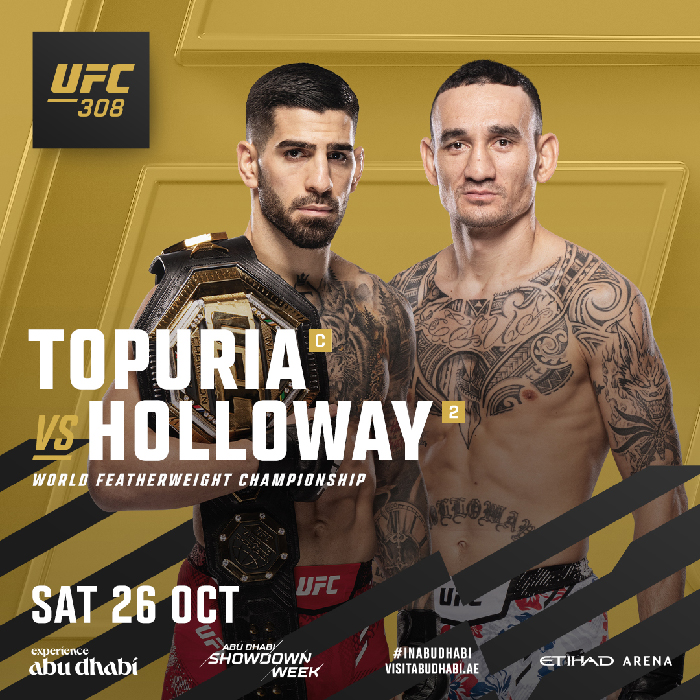 FEATHERWEIGHT FIREWORKS GUARANTEED BETWEEN  (C) ILIA TOPURIA AND (#2) MAX HOLLOWAY AT UFC® 308 SHOWDOWN IN ABU DHABI ON OCTOBER 26