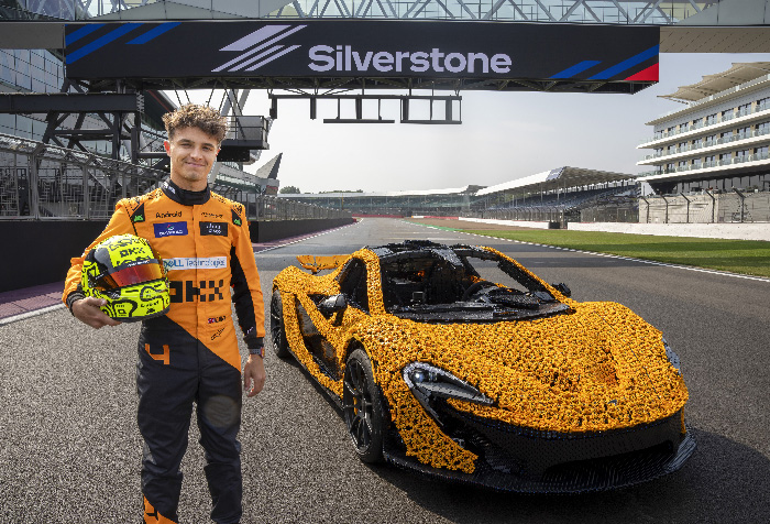 Lando Norris Takes on Silverstone Circuit in a Life-Size LEGO® Technic™ McLaren P1™