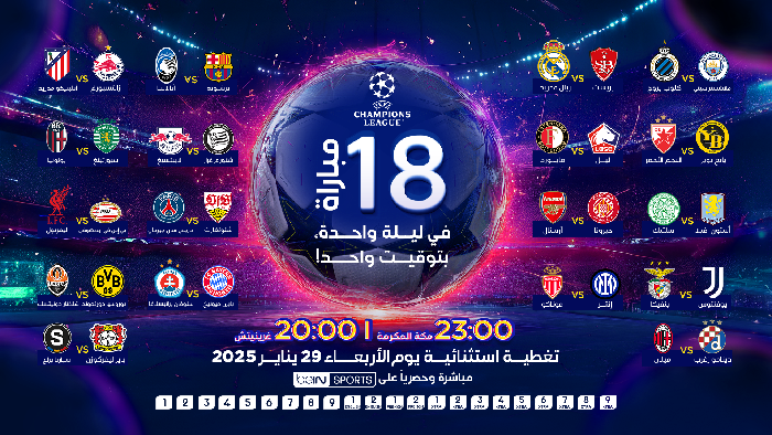 beIN SPORTS تعلن عن نقل جميع مباريات دوري أبطال أوروبا الـ 18 في ليلة واحدة بتوقيت واحد