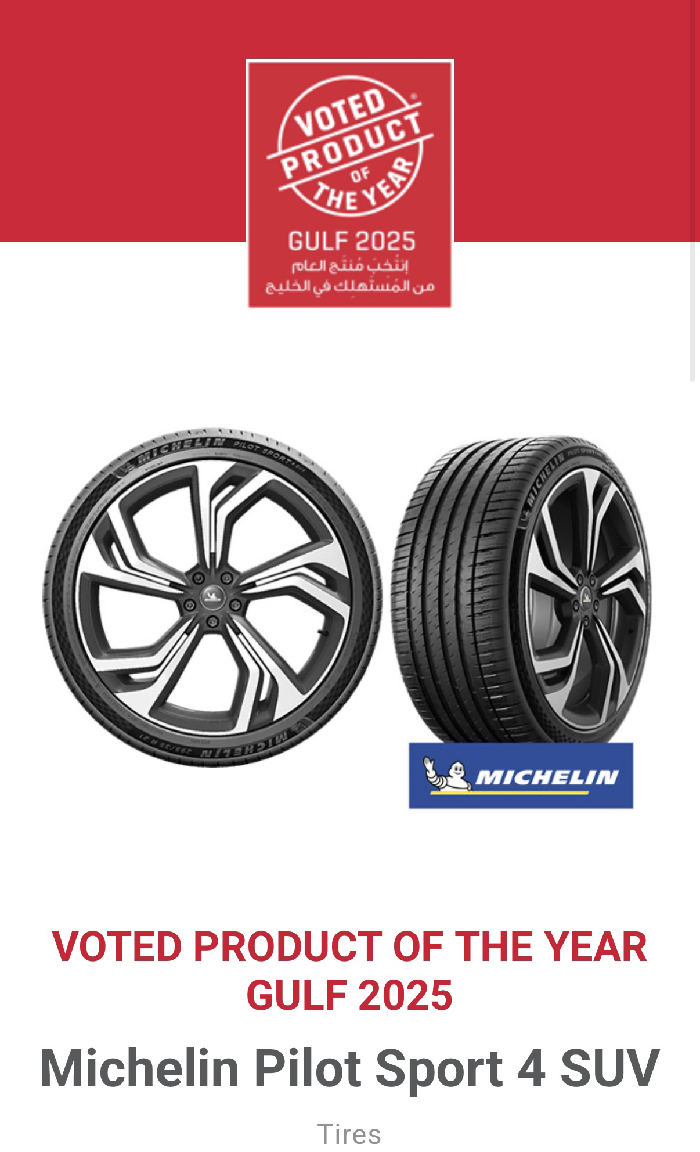 Michelin Pilot Sport 4 SUV Tyres Awarded 2025 ‘Product of the Year’ in the Gulf Region